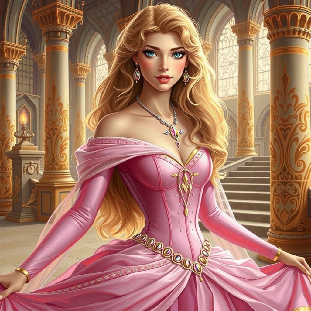 Ethereal Princess Aurora in Mystical Forest Setting