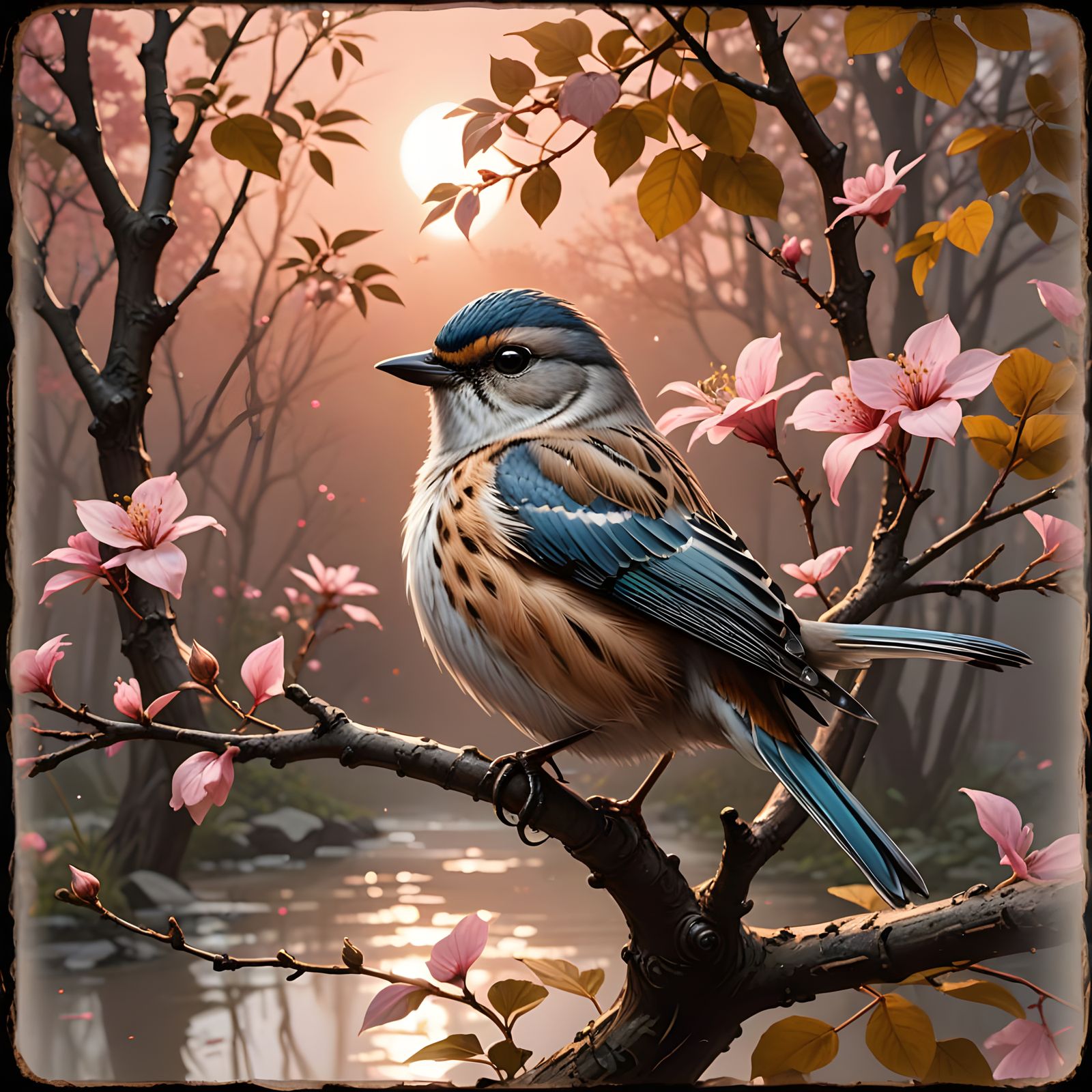 Whimsical Bird Portrait in Sumi-e Style