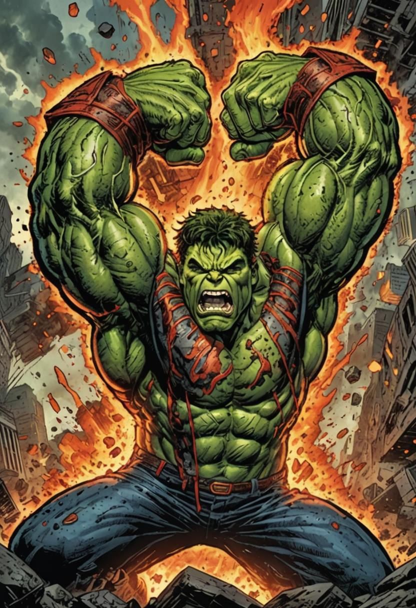 Incredible Hulk Raging in a Lava Storm