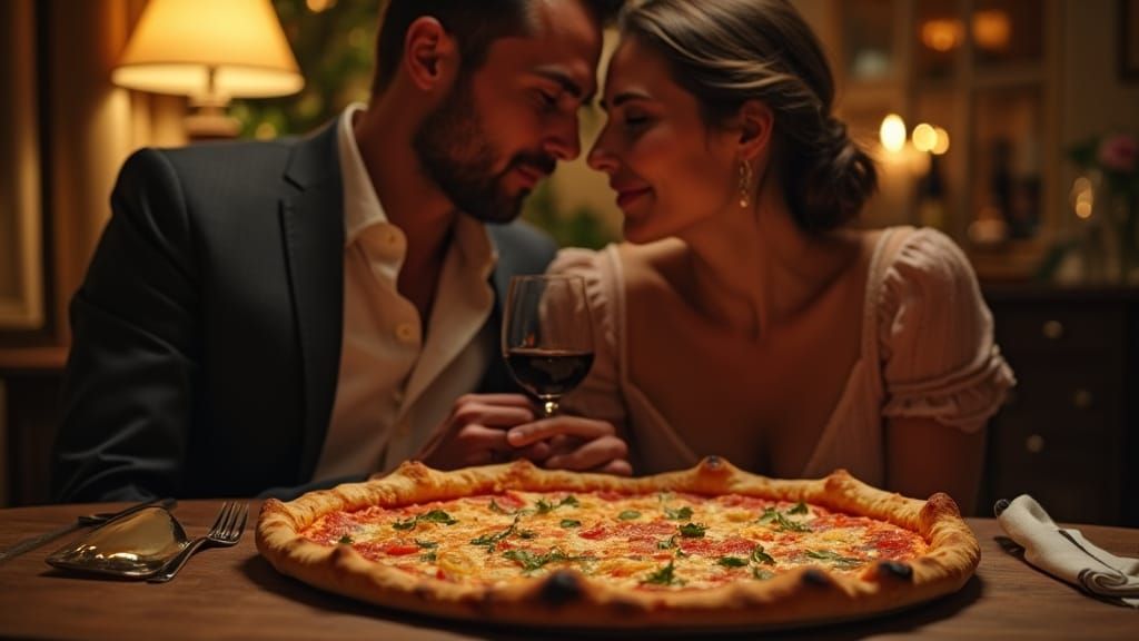 Romantic Dinner with Pizza in Hyperrealistic Style