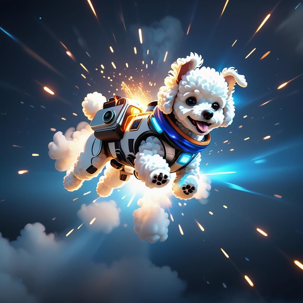 Poodle Puppy Soars with Jetpack: 3D Cartoon Adventure