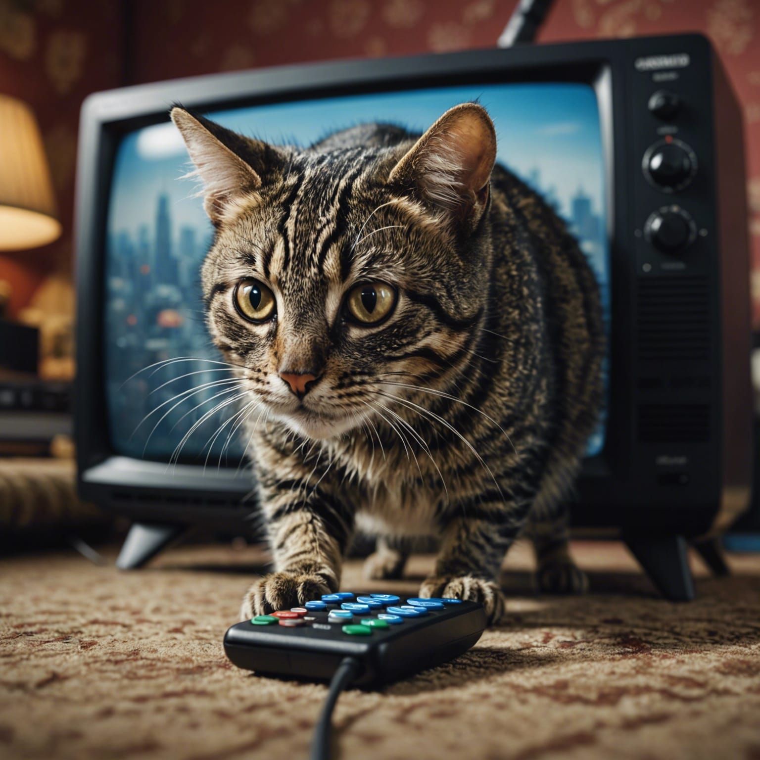 Rat with Remote Watching a Macro Cat Portrait