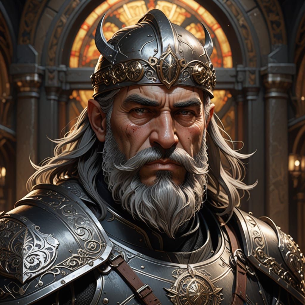 Grey-Bearded Dwarf Lord in Black Armor