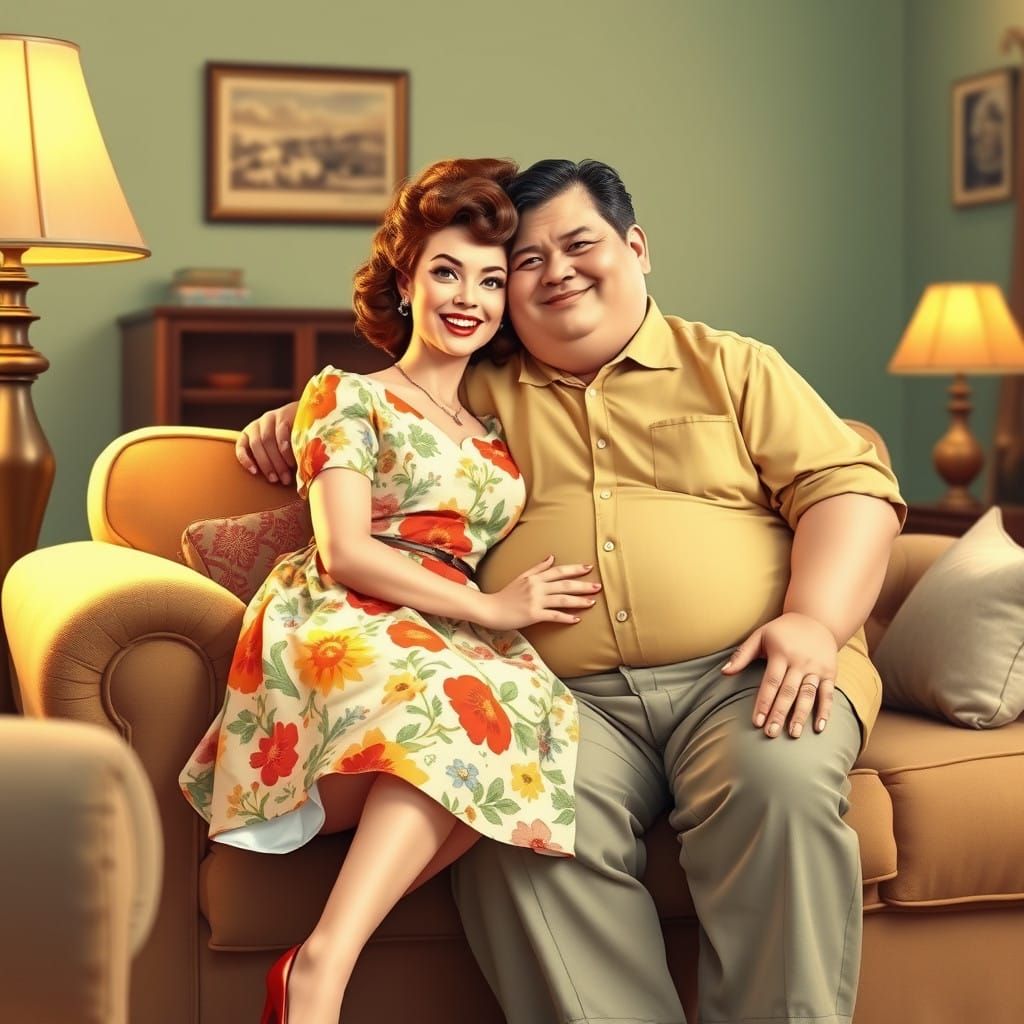 1950s Homemaker Crossdresser Cuddles with Loving Husband in....