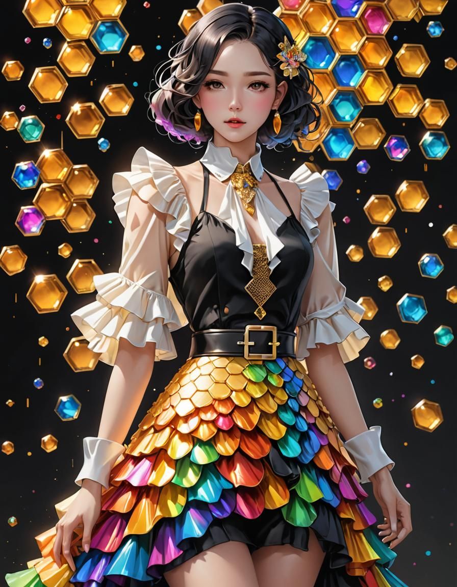 Honeycomb Dress in 1930s Anime Style