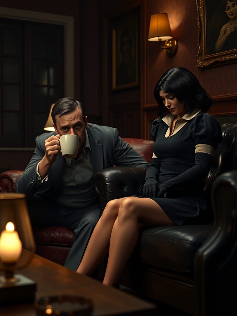 Surreal Encounter in a Haunting Parlor