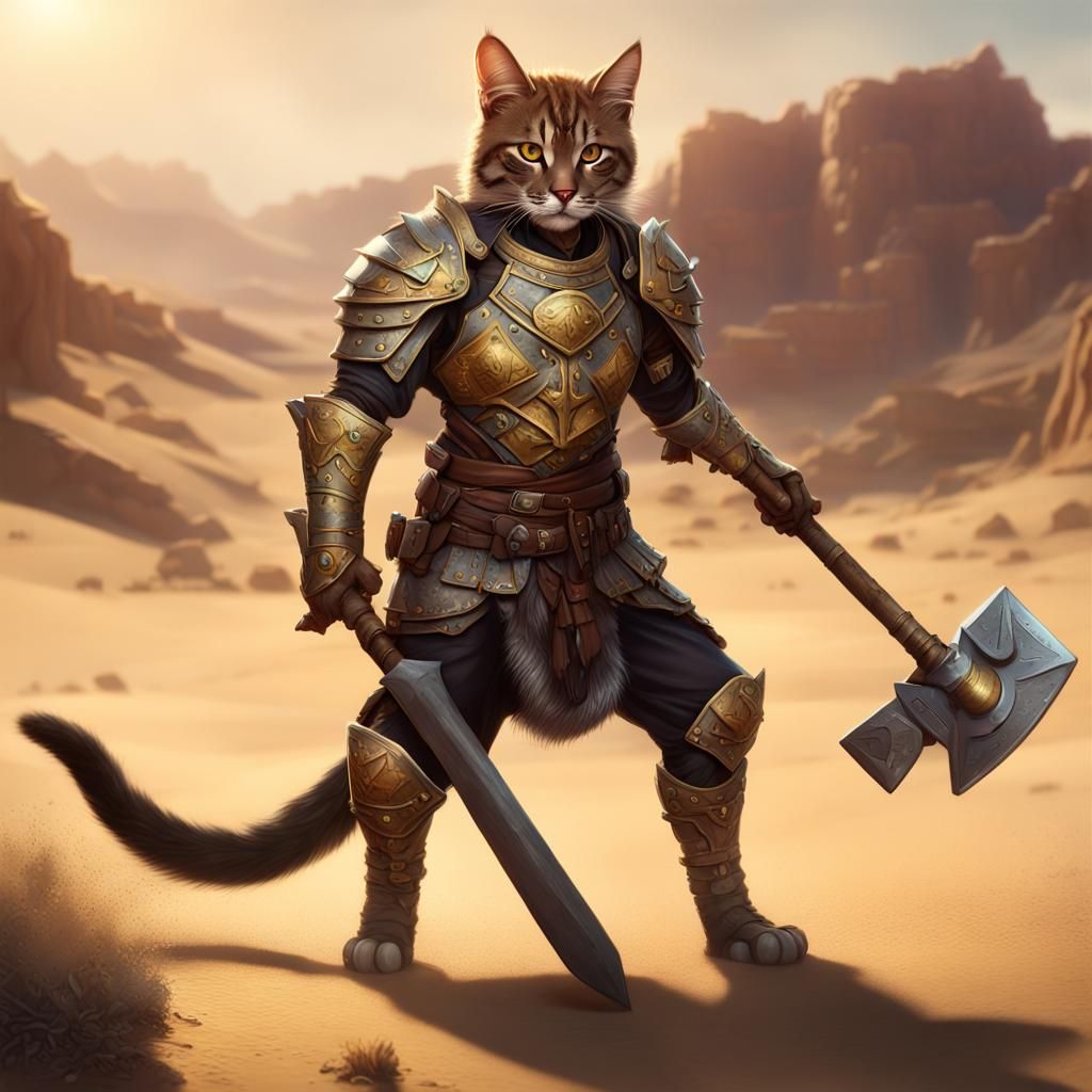Armored Tabaxi Warrior in Desert Landscape
