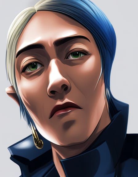 Anime Portrait with Blue Hair in Digital Painting Style