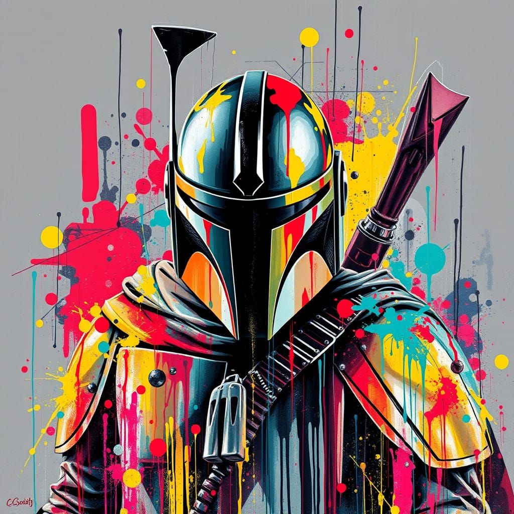 Vibrant Mandalorian Portraits in Street Art Style
