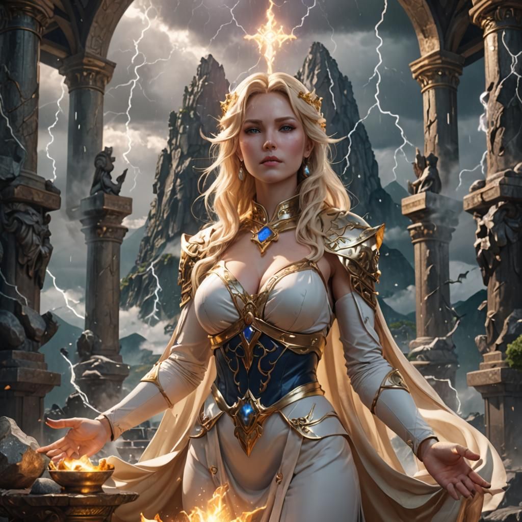 Fantasy Priestess Invokes Storm in Anime Style