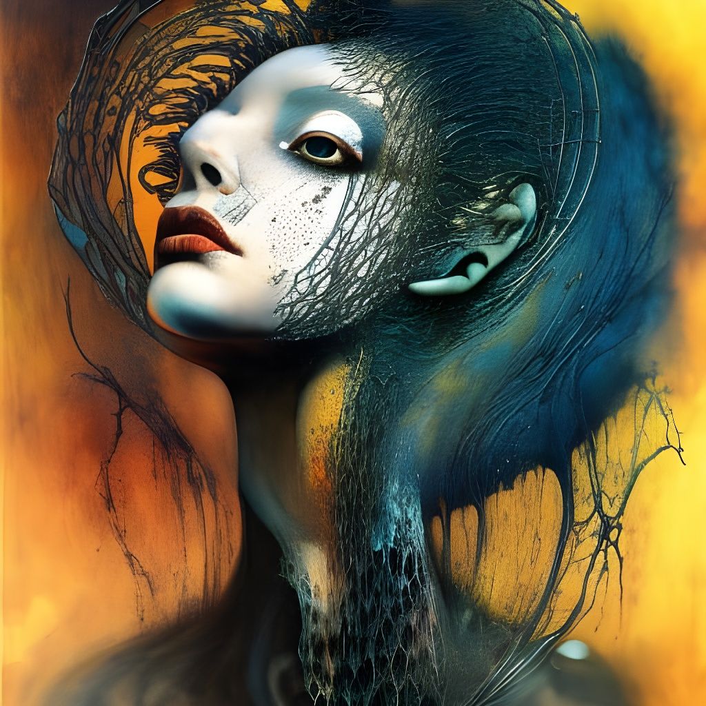 Surreal Woman with Liquid Smoke Hair