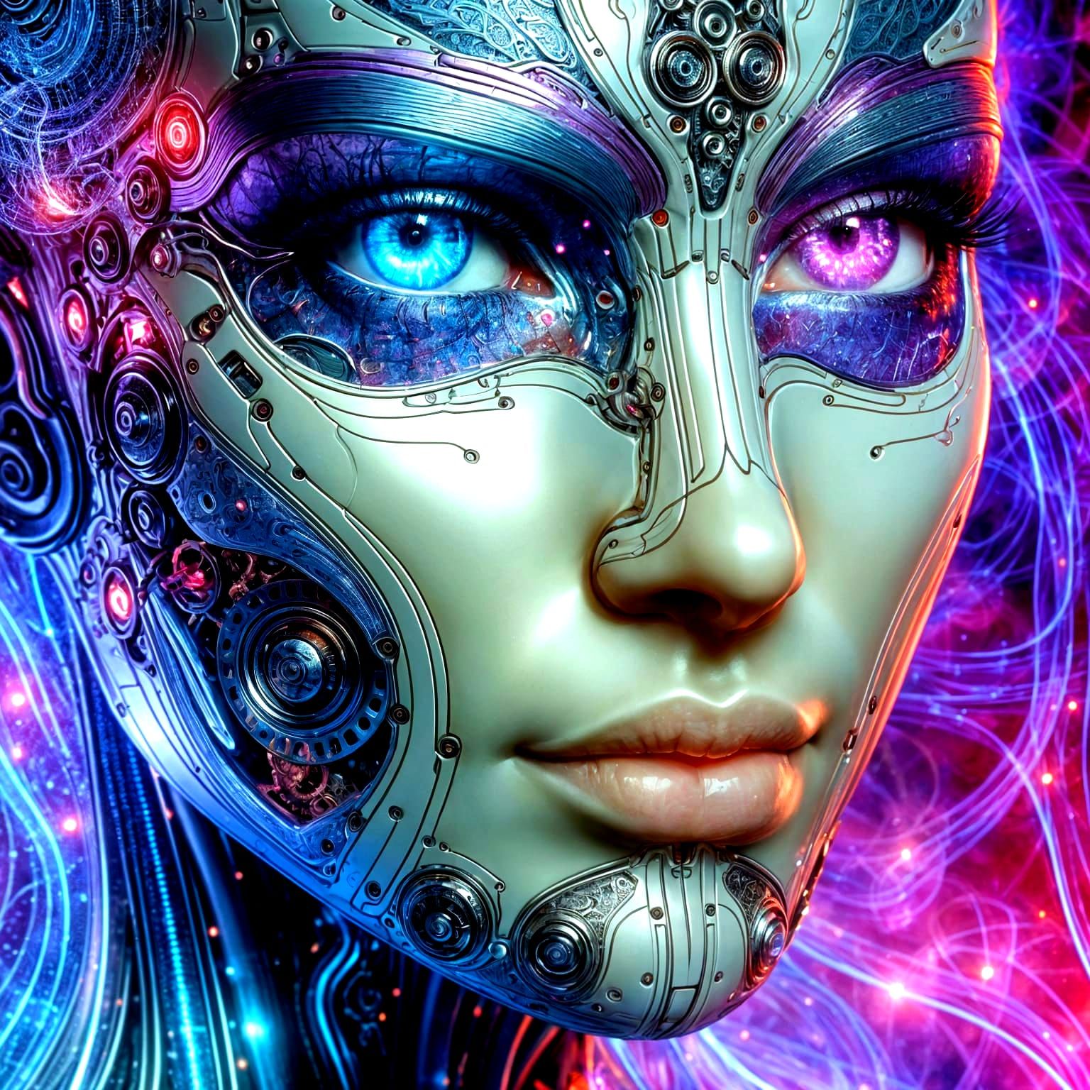 Biomechanical Fusion: A Cybernetic Portrait in Neon