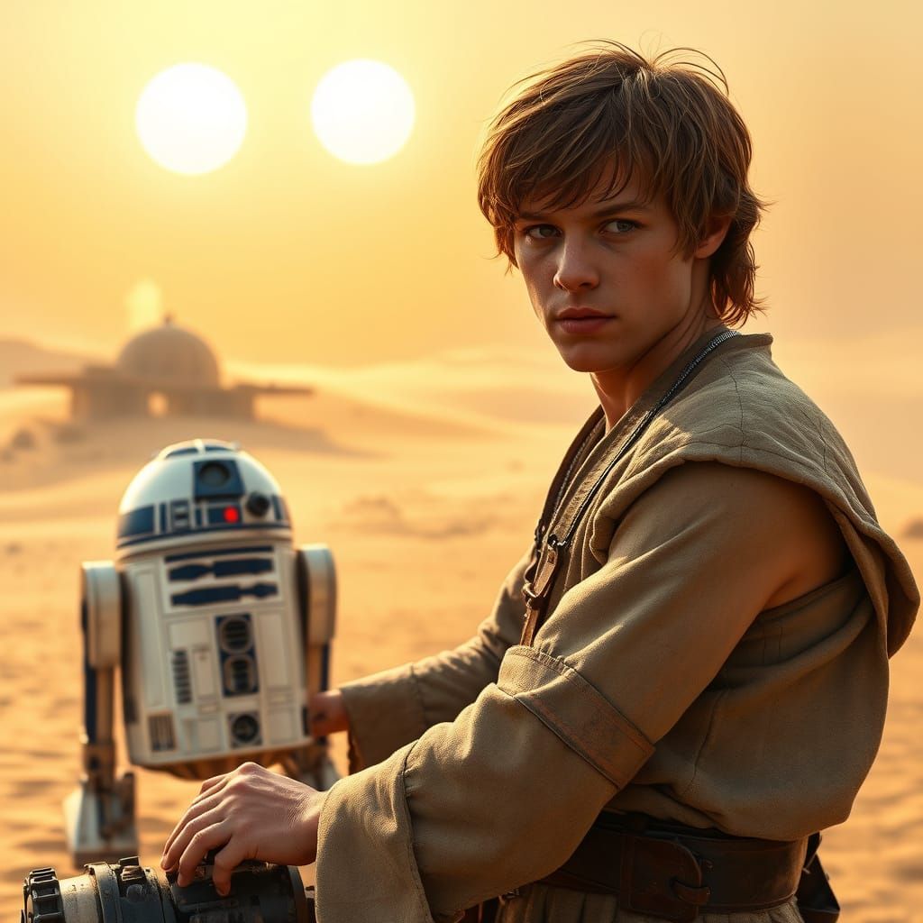 Hyper-Realistic Young Luke Skywalker on Tatooine Moisture Fa...
