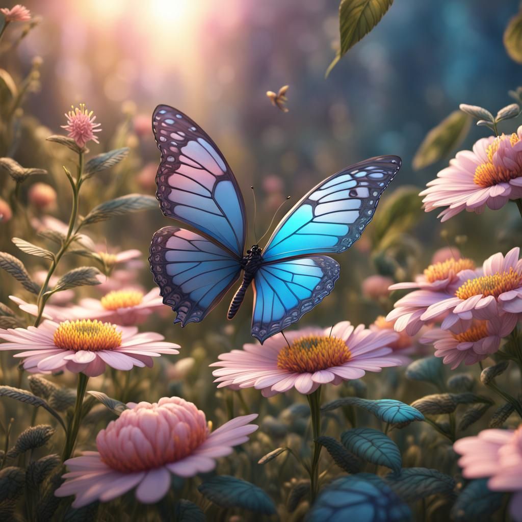Detailed Butterfly on Pink Flower, Matte Painting