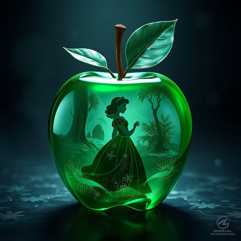 Enchanted Glass Orb: Snow White in a Dark Emerald Realm
