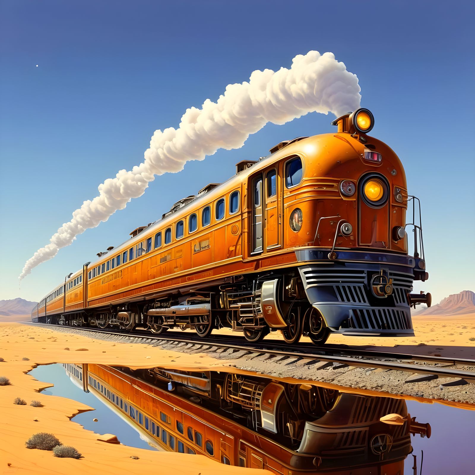 Train Silhouette in Hypersurreal Desert Landscape