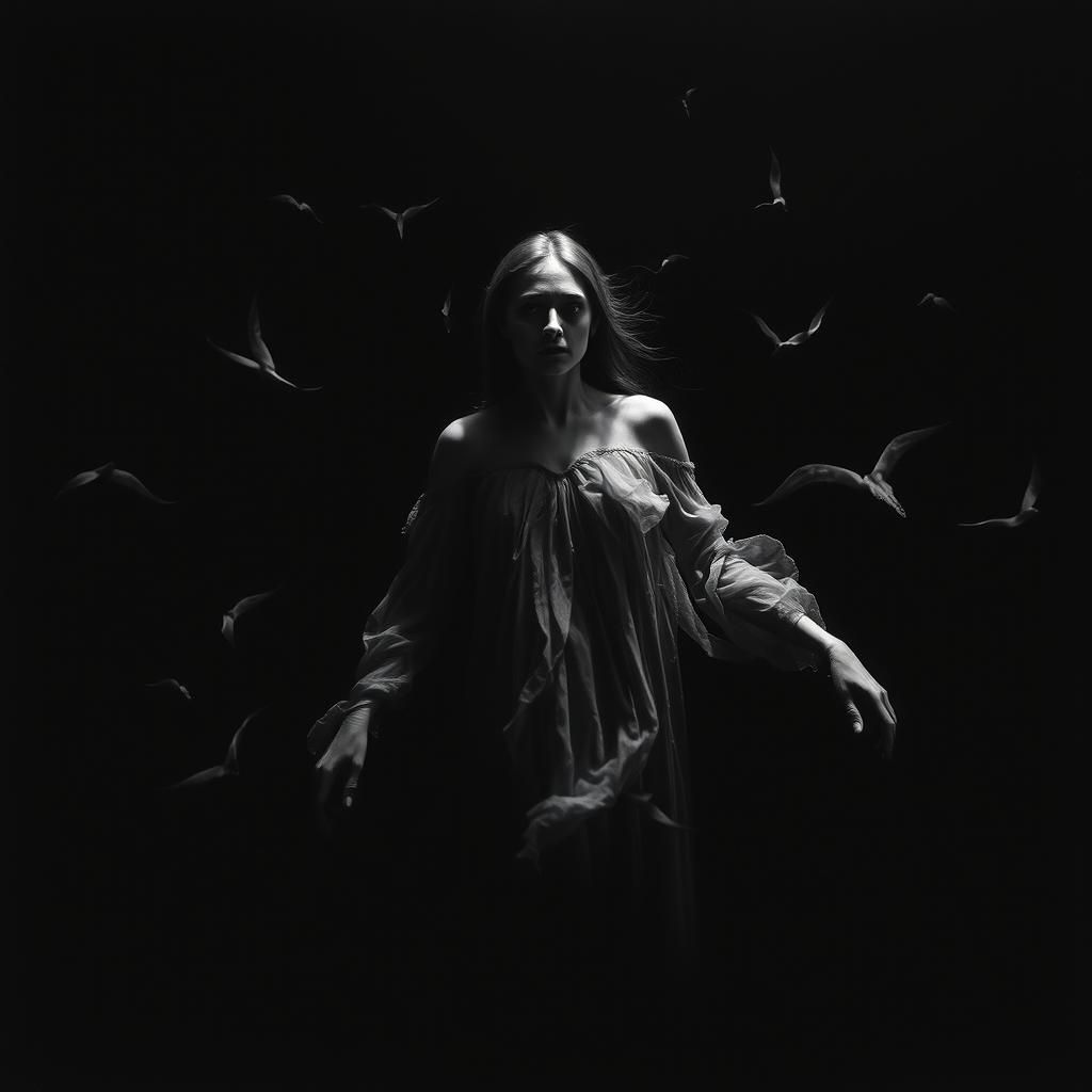 Ghostly Woman in Underwater Black and White Photo