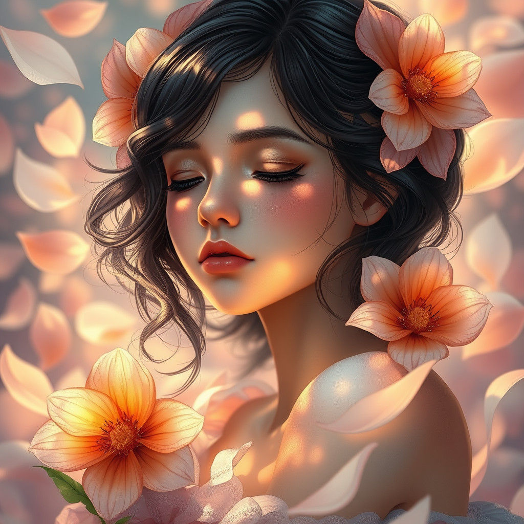 Ethereal Flower Girl Portrait in Concept Art Style