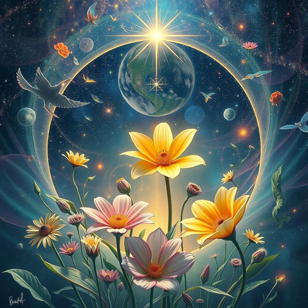 Holographic Astral Flowers in Visionary Style