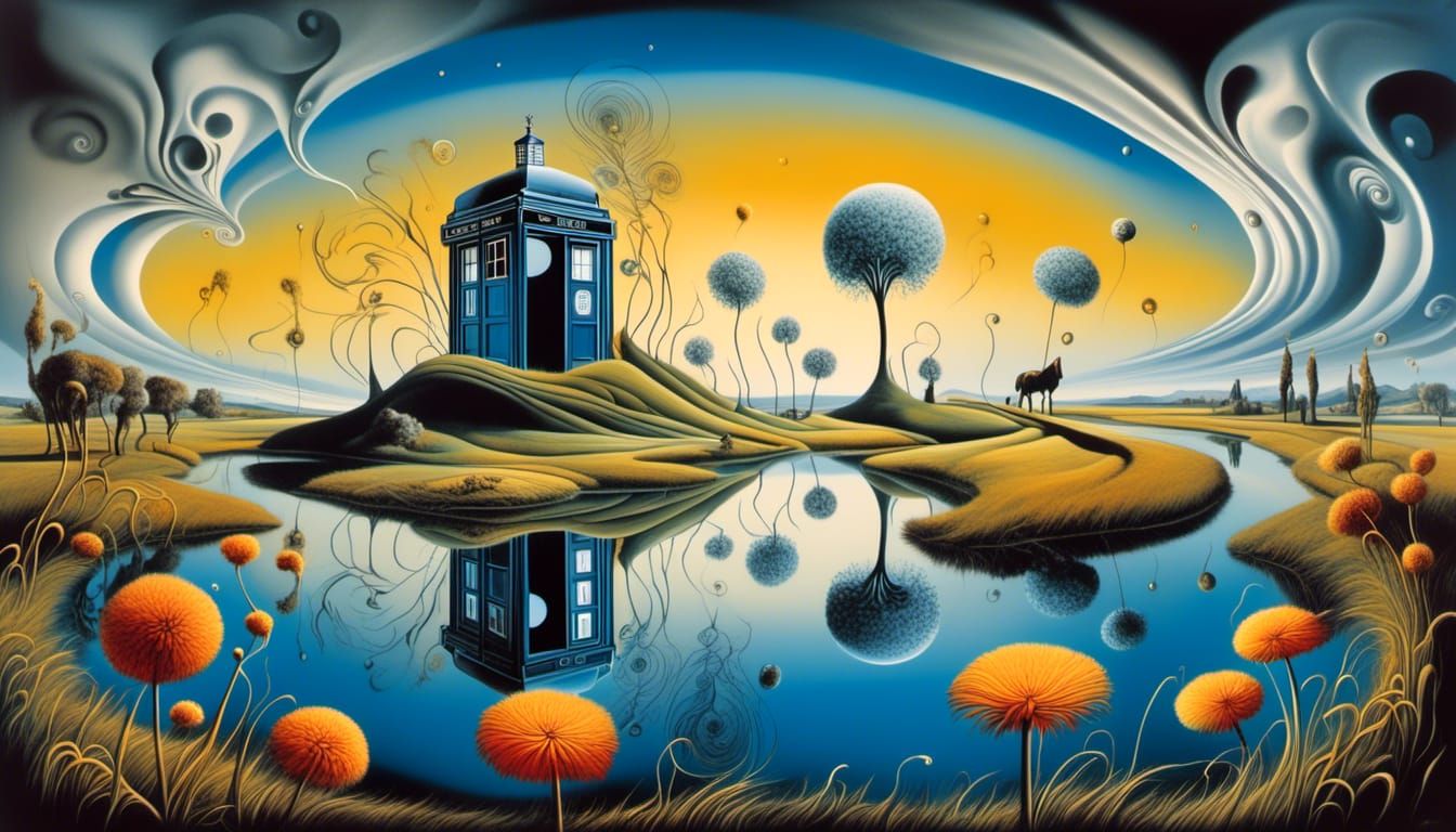 Surreal Landscape with Elastic Flora and Metallic Sky