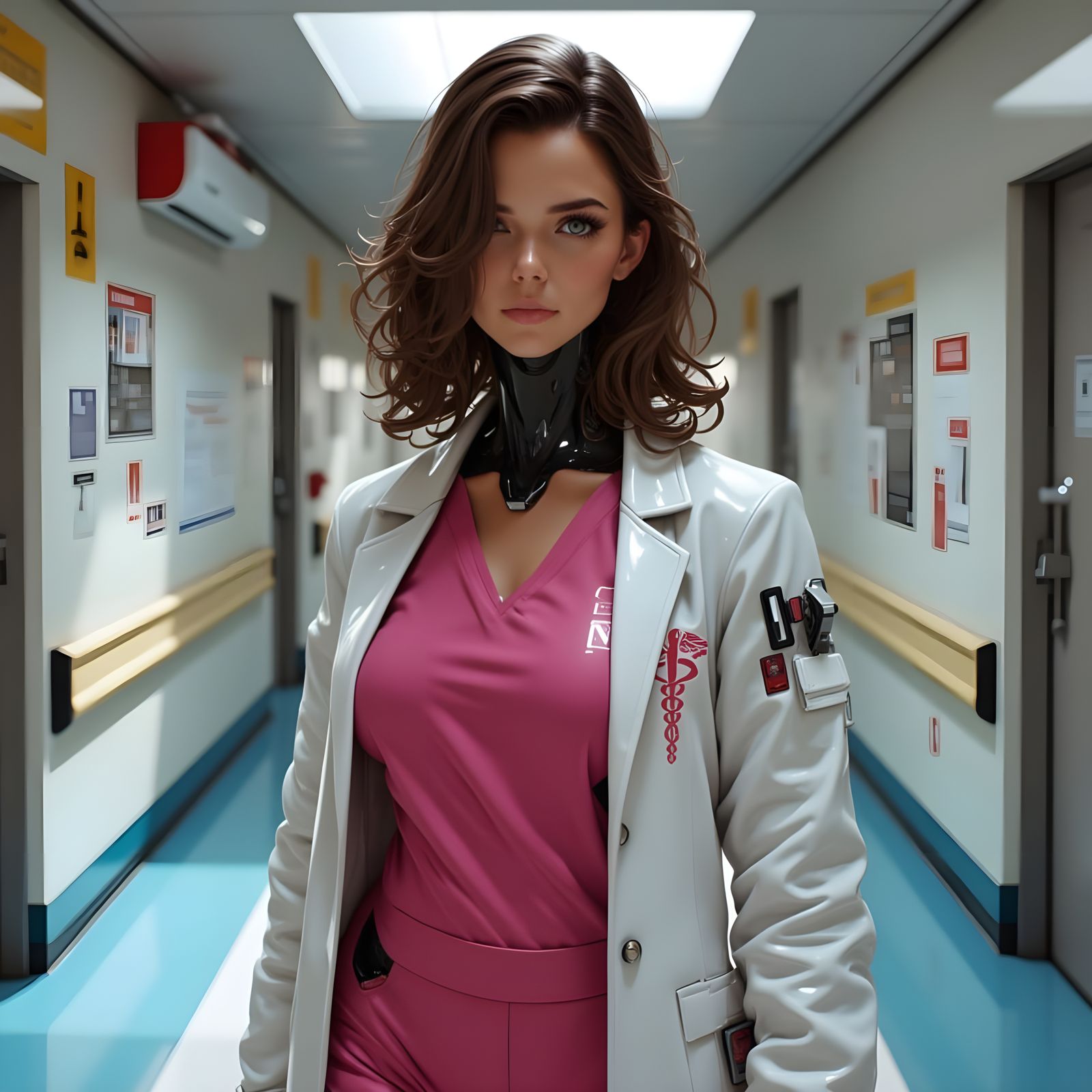 Cyberpunk Doctor in Hospital Halls