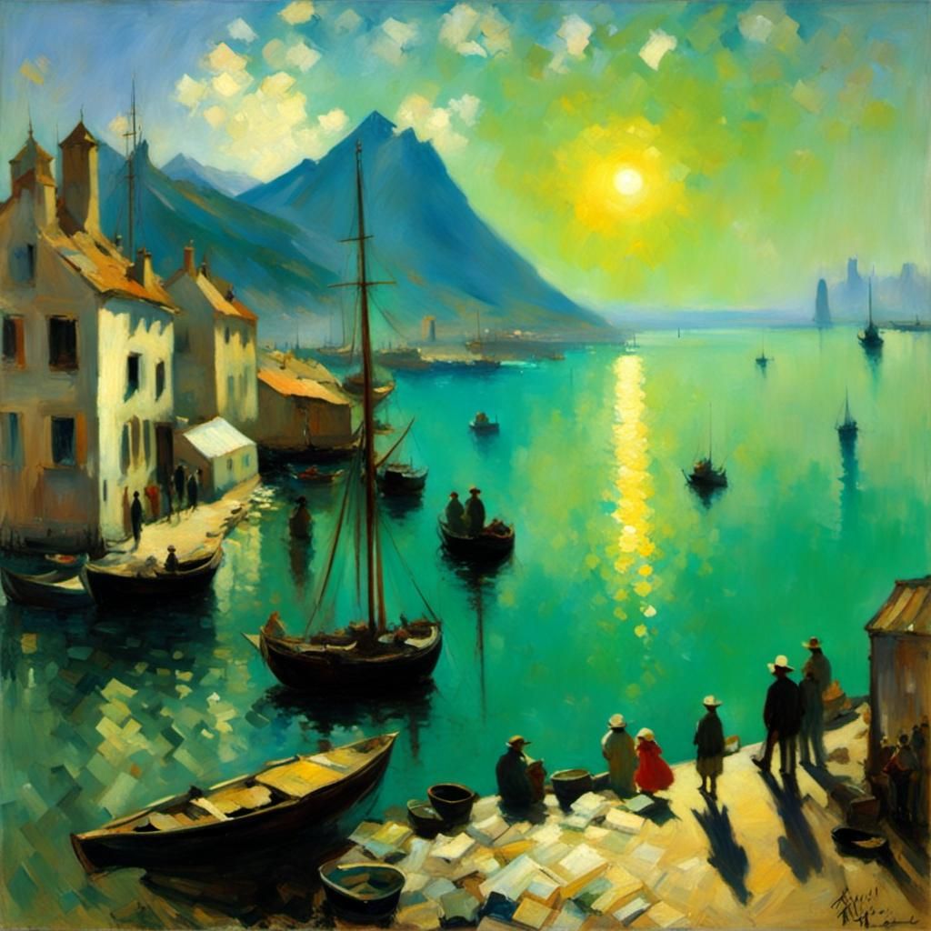 Sunlit Mountain Impressionistic Seascape