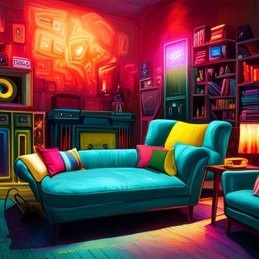 Neon Futuristic Living Room in Graffiti Style