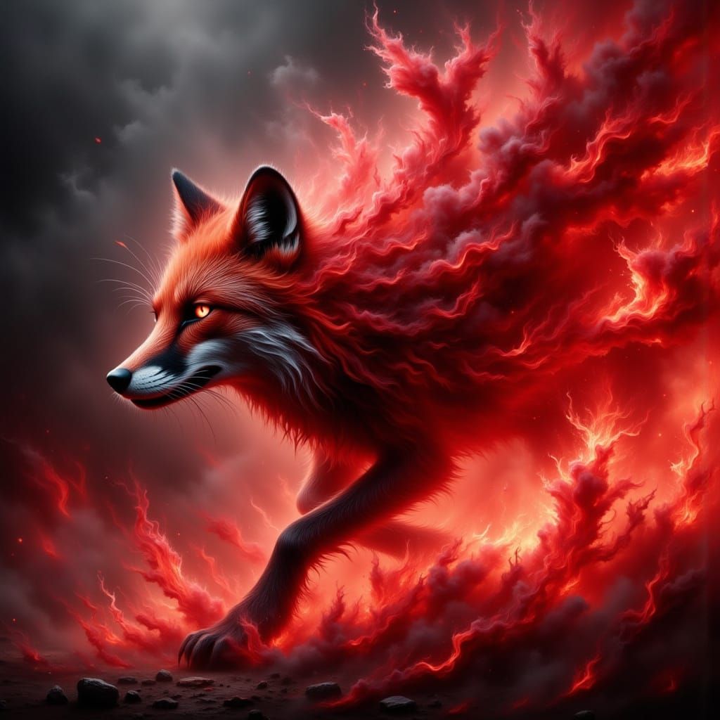 Mysterious Red Fox in Ethereal Smoke