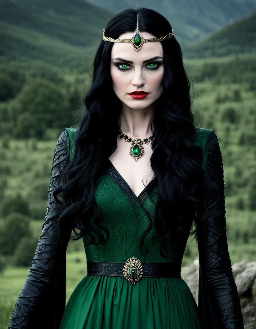 Queen Morgana in green gown