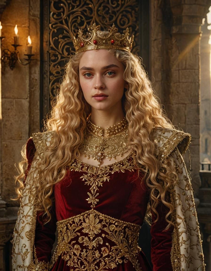 Golden Queen on Balcony in Medieval England