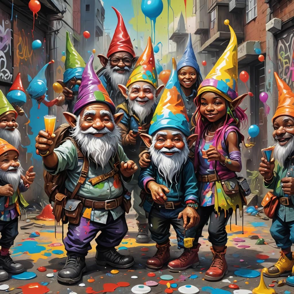 African Gnomes Throwing a Graffiti Street Party