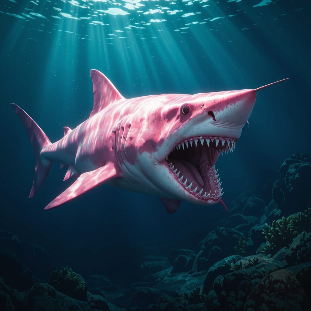 Deep-Sea Goblin Shark Emerging from the Depths