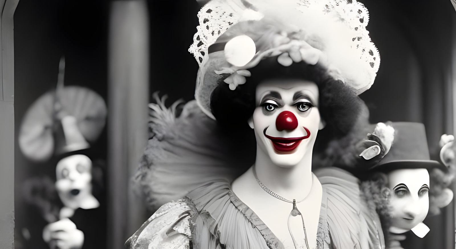 Eerily Adorable Clown at County Fair in Op Art Style