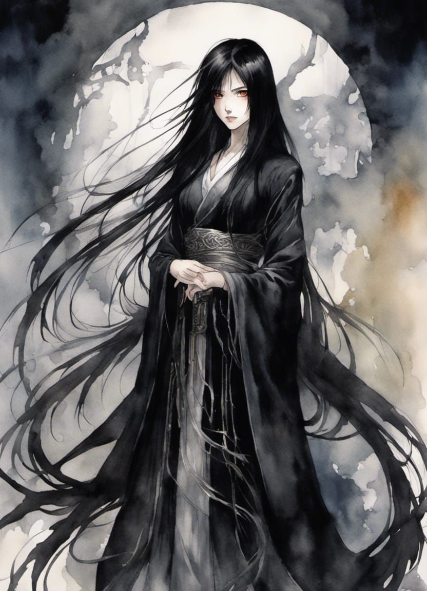 Cunning Woman with Silver Eyes in Watercolour Art