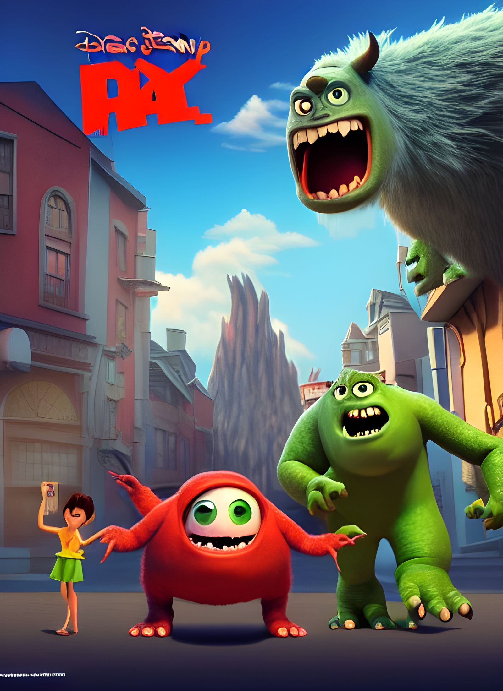 Cartoon Monster Movie Poster: Epic Town Attack