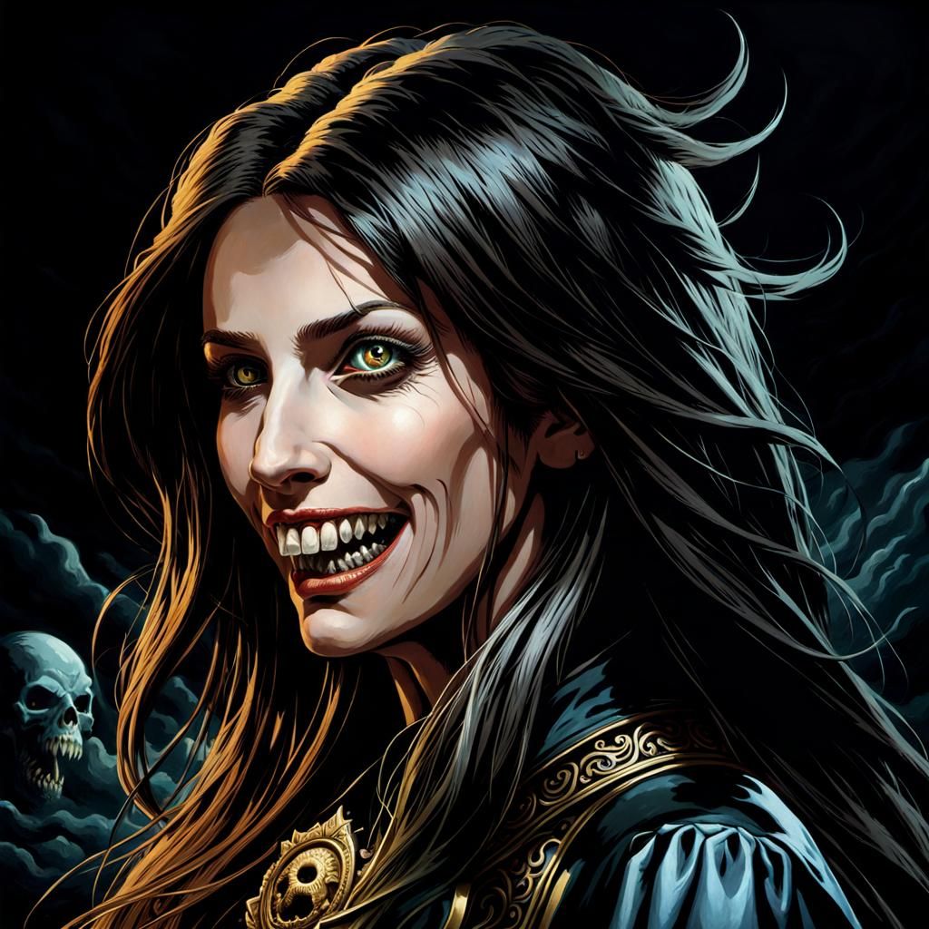Terrifying Woman with Sharp Teeth in Dark Gothic Style