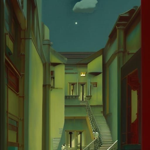 Grand Staircase to Cloudy Sky: Filmic Digital Art