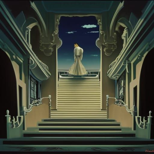 Grand Staircase to Cloudy Sky, Digital Art