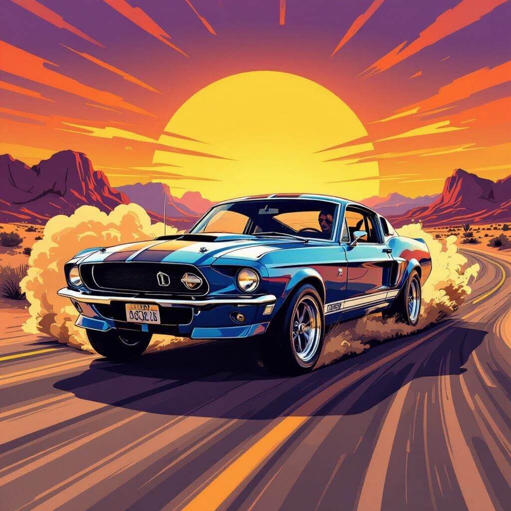 1967 Shelby GT500 Mustang Drifting on Desert Highway