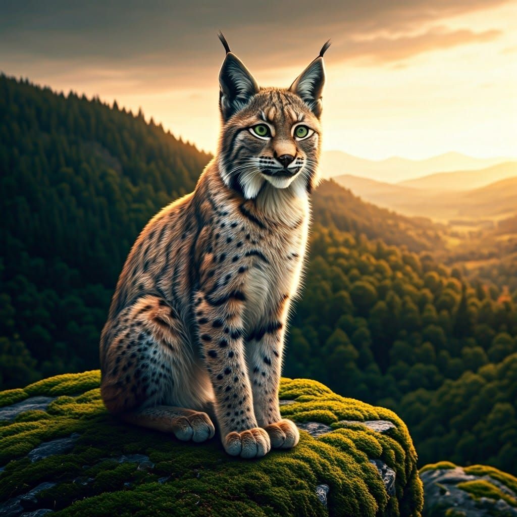 Iberian Lynx Gazing Over Sunlit Valley
