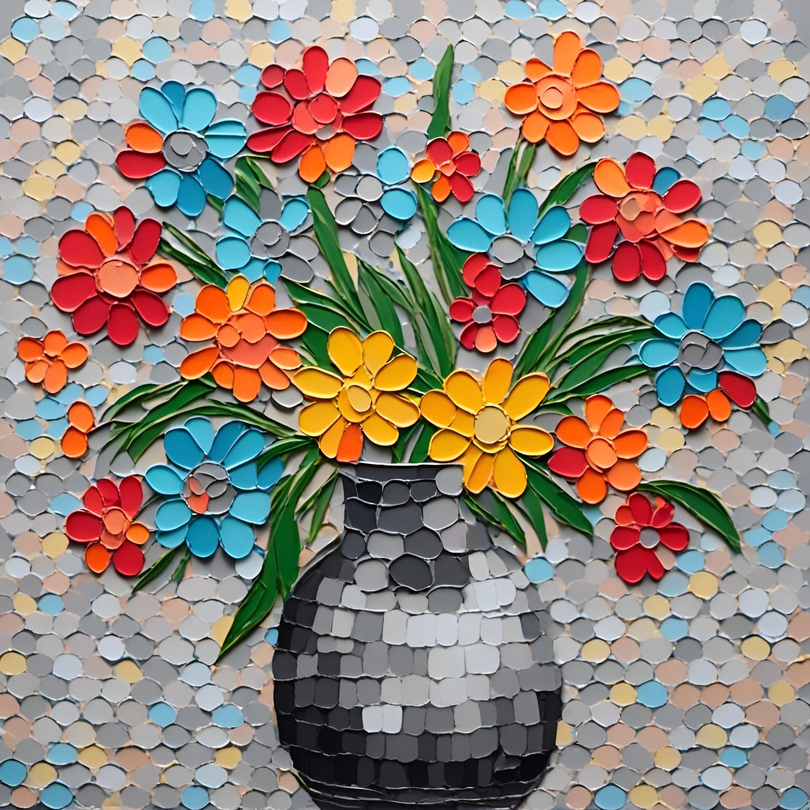 Geometric Painting of Grey Flower Vase