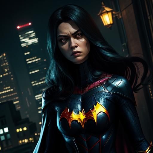Spider-Woman and Batgirl in Dark City: Hyperrealistic