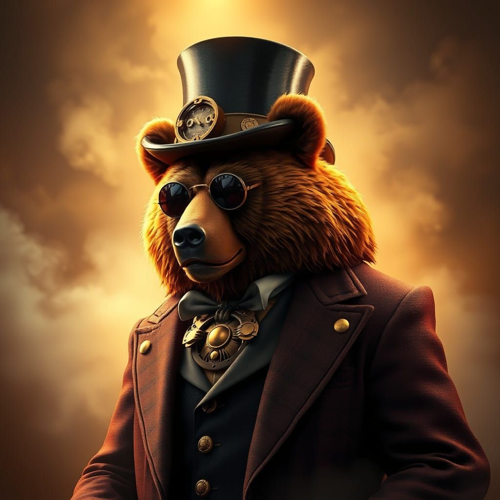 Elegant Steampunk Bear in Luxurious Attire