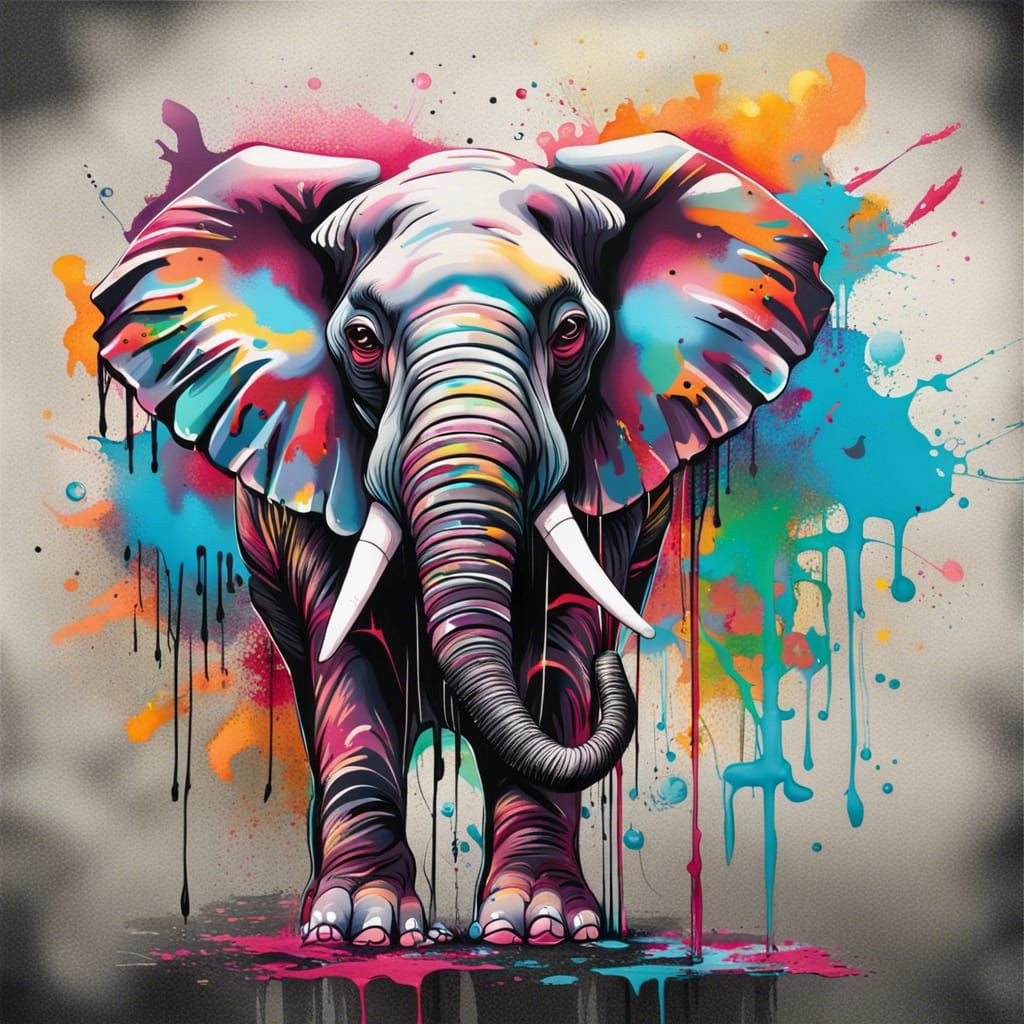 Colorful Whimsical Elephant in Graffiti Art Style