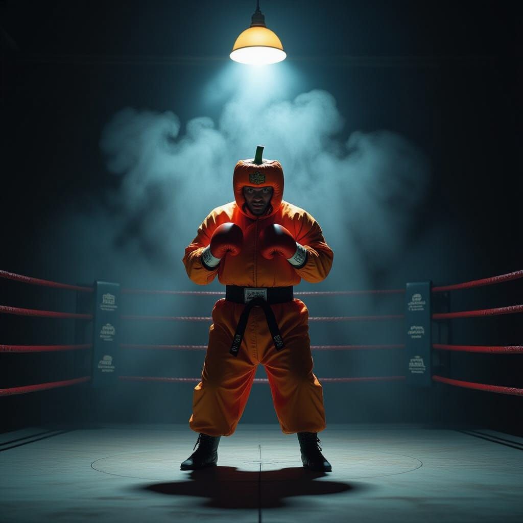 Boxer in Pumpkin Costume in Moody Dojo