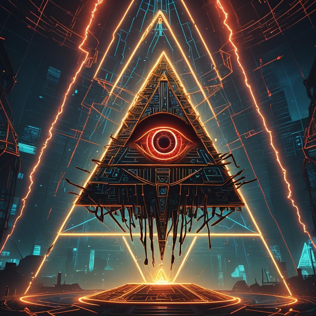Bill Cipher: God-like Pyramid Entity in Surreal Digital Art