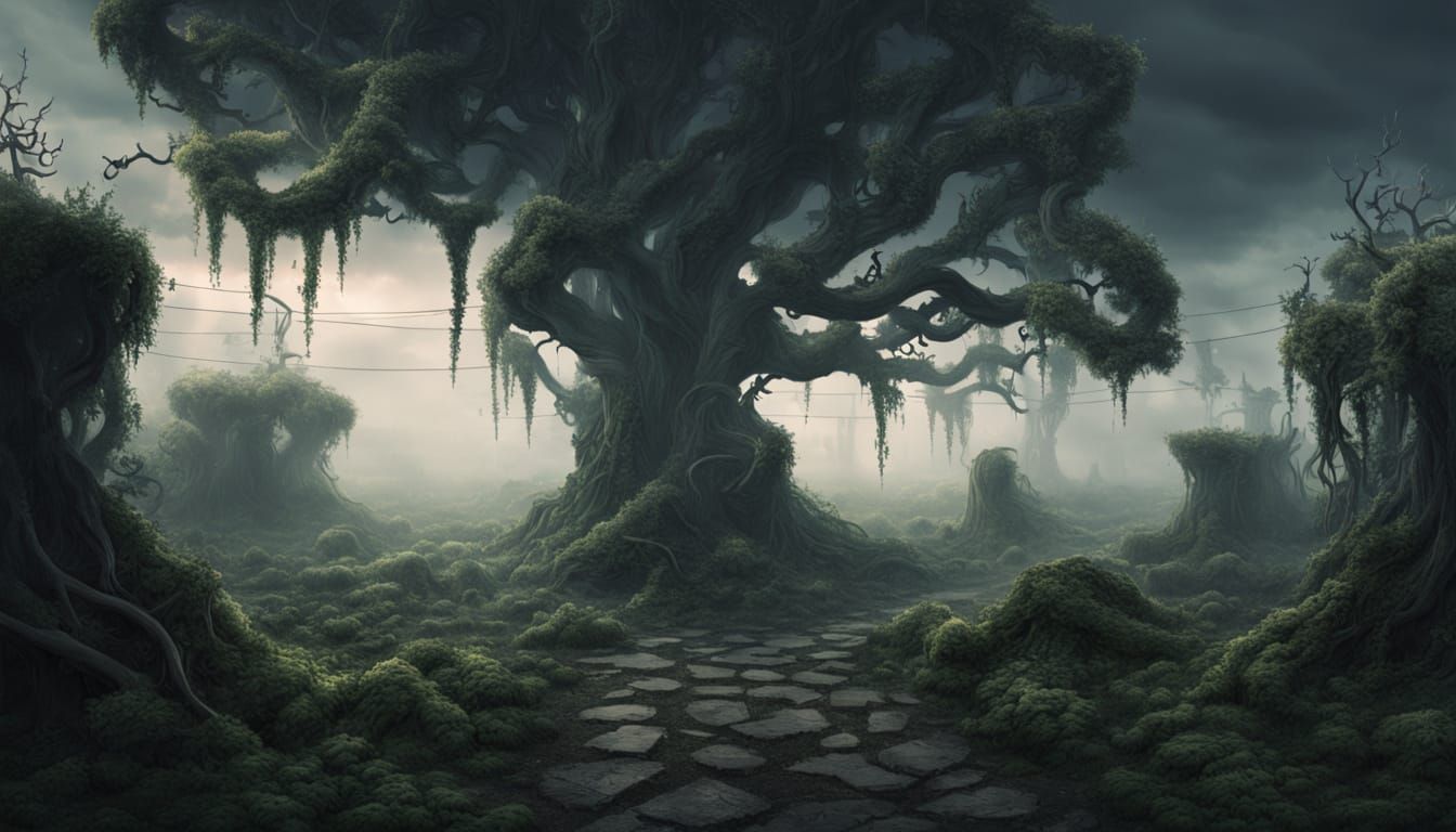 Eerie Zombiecore Hedge Maze in Photorealism