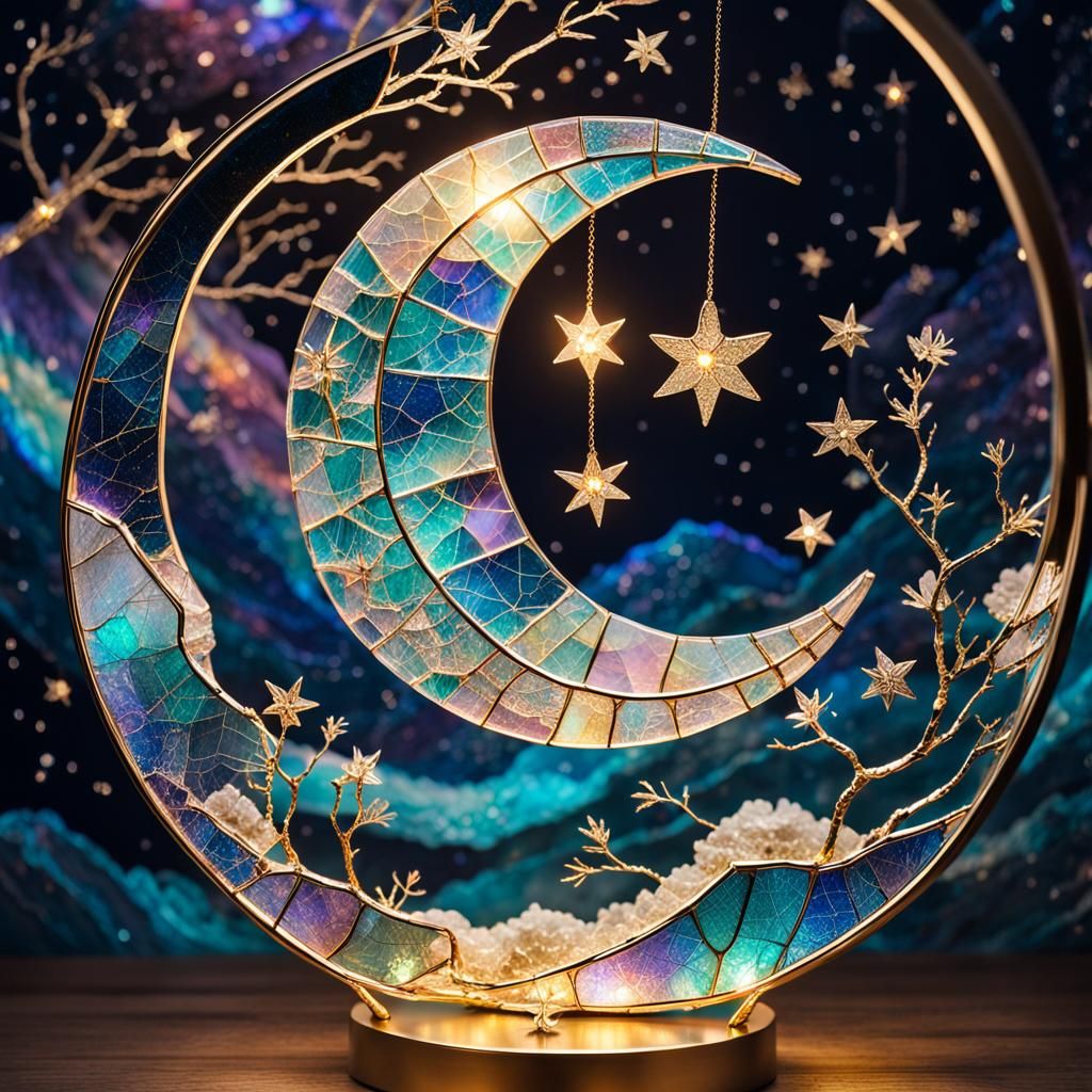 Kintsugi Crescent Moon Lamp in Astral Setting