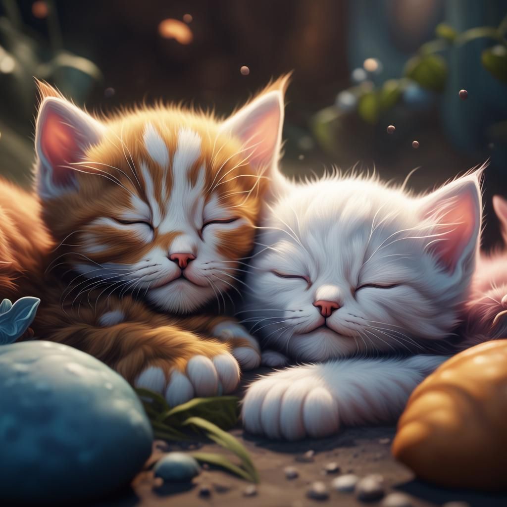 Cute Kittens Sleeping: Detailed Fantasy Art
