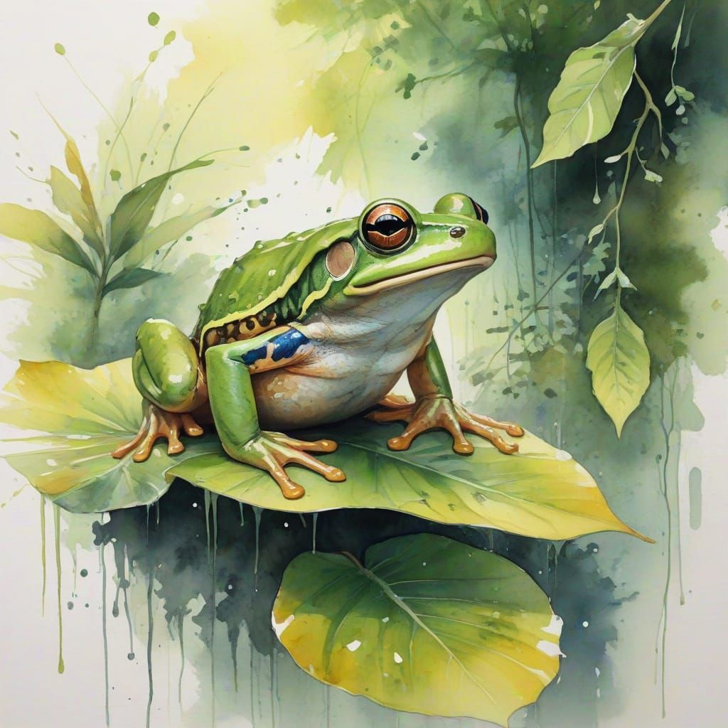 Poetic Rainforest Scene in Watercolor Style